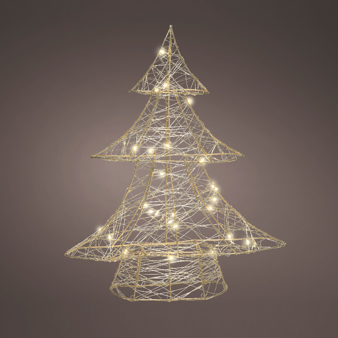 Verlichte kerstboom op batterijen 30 LED (H40 cm) Kerstmis Goud/warm wit